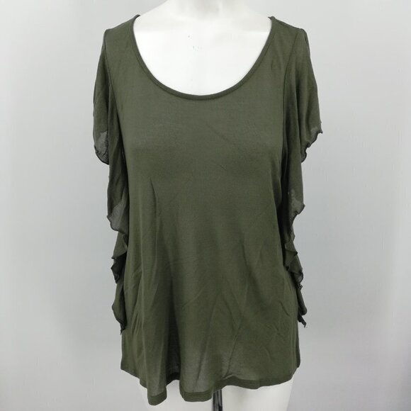 Hinge Sheer Green Ruffle Top Size S - Picture 3 of 13